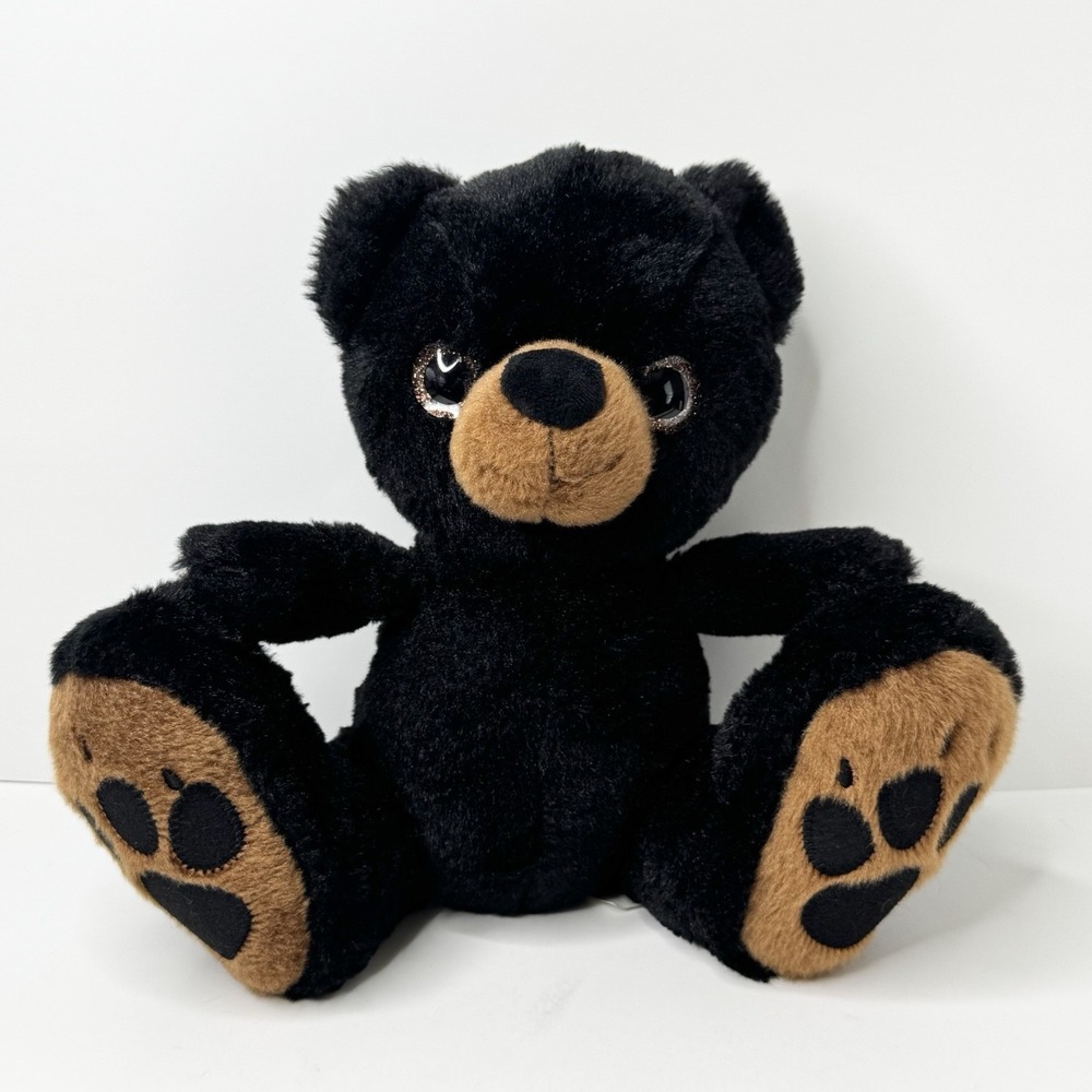RBI Black Brown Bear 8" Plush Stuffed Animal Big Feet Glitter Eyes